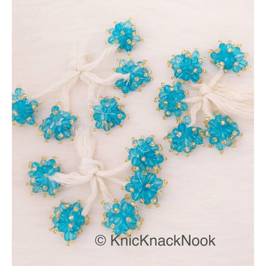 Blue Bead Tassels Latkan, Indian Latkans, Gold Beaded Danglers
